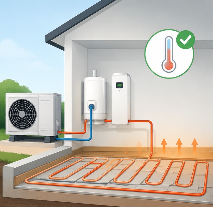 underfloor heating and an air source heat pump system work brilliantly together