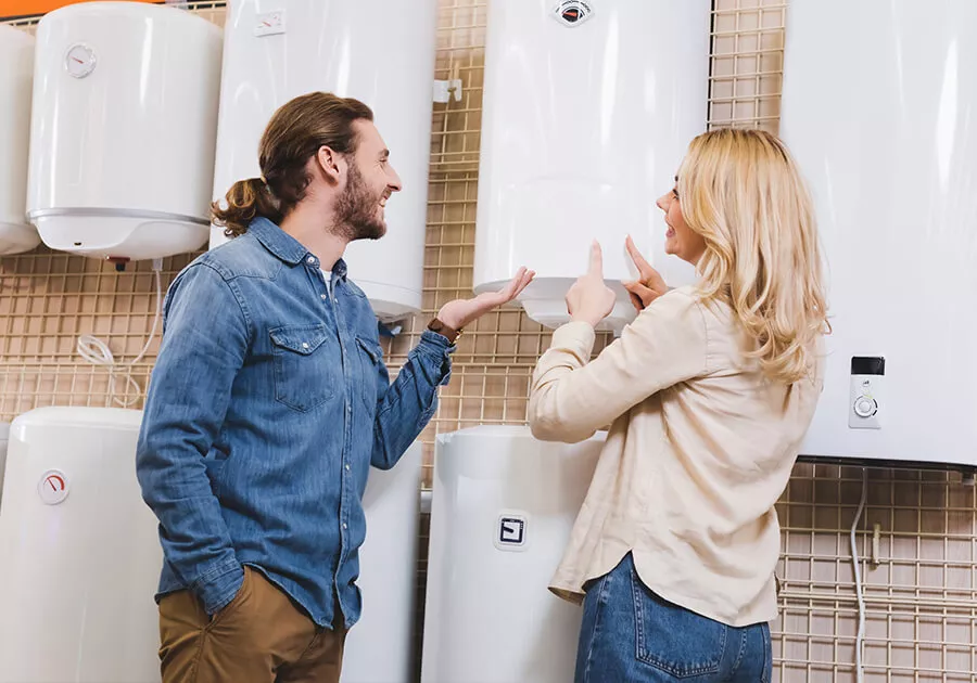 happy customers looking at boiler options in manchester 